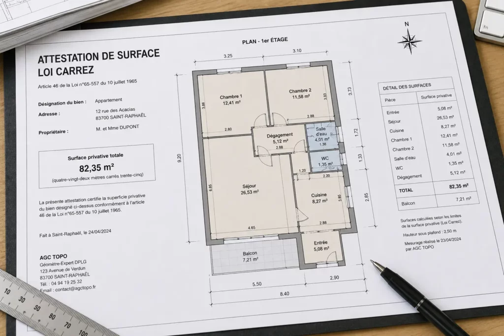 Attestation de surface réalisée par un géomètre-topographe