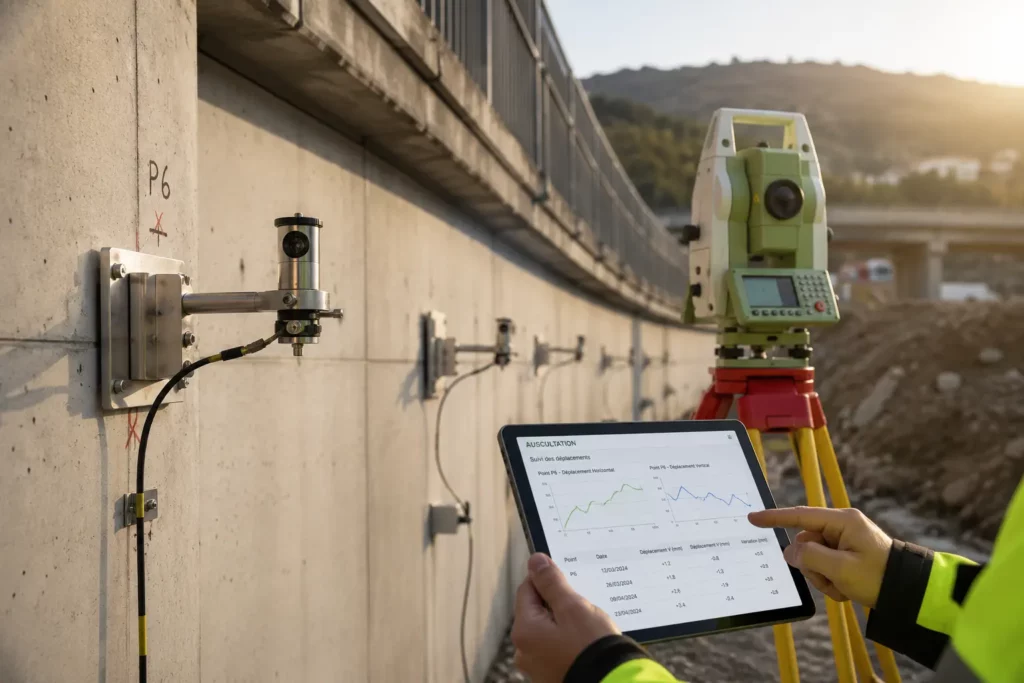 Auscultation d'un ouvrage réalisée par un géomètre-topographe dans le Var