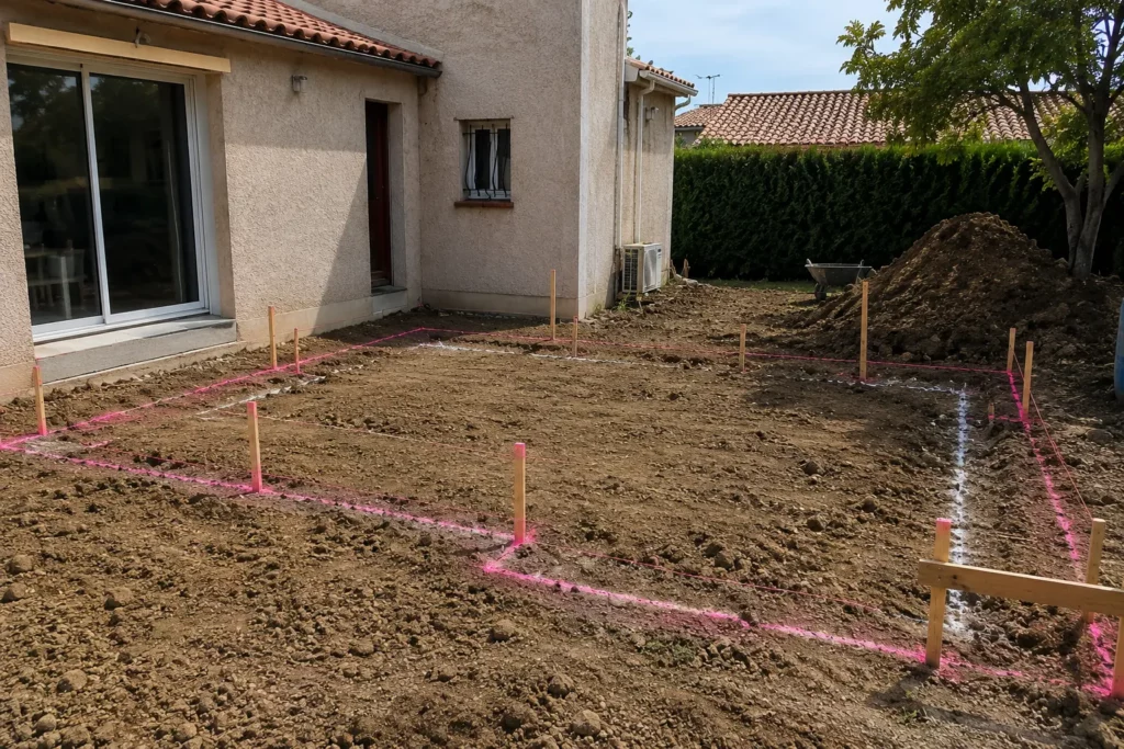 Implantation d'une extension réalisée par un géomètre-topographe