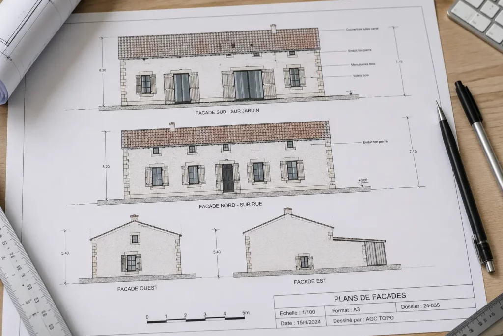 Plan de façade réalisé par un géomètre-topographe dans le Var